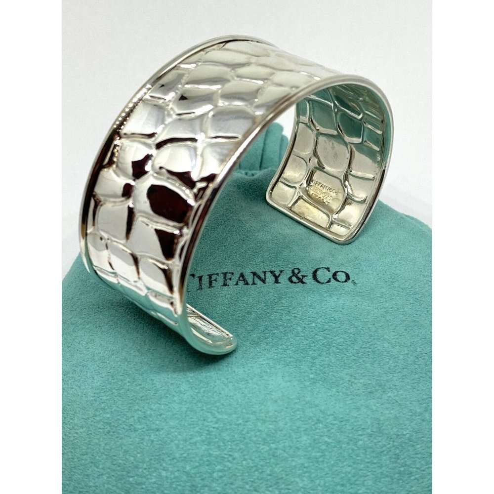 RARE VINTAGE TIFFANY Crocodile Cuff Bracelet 90’s BRACELET Cuff 27MM WIDE BOX